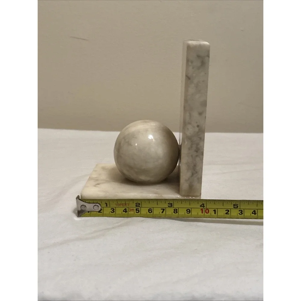 Vintage Marble Round Ball Bookend Handmade in Italy Mid Century Modern